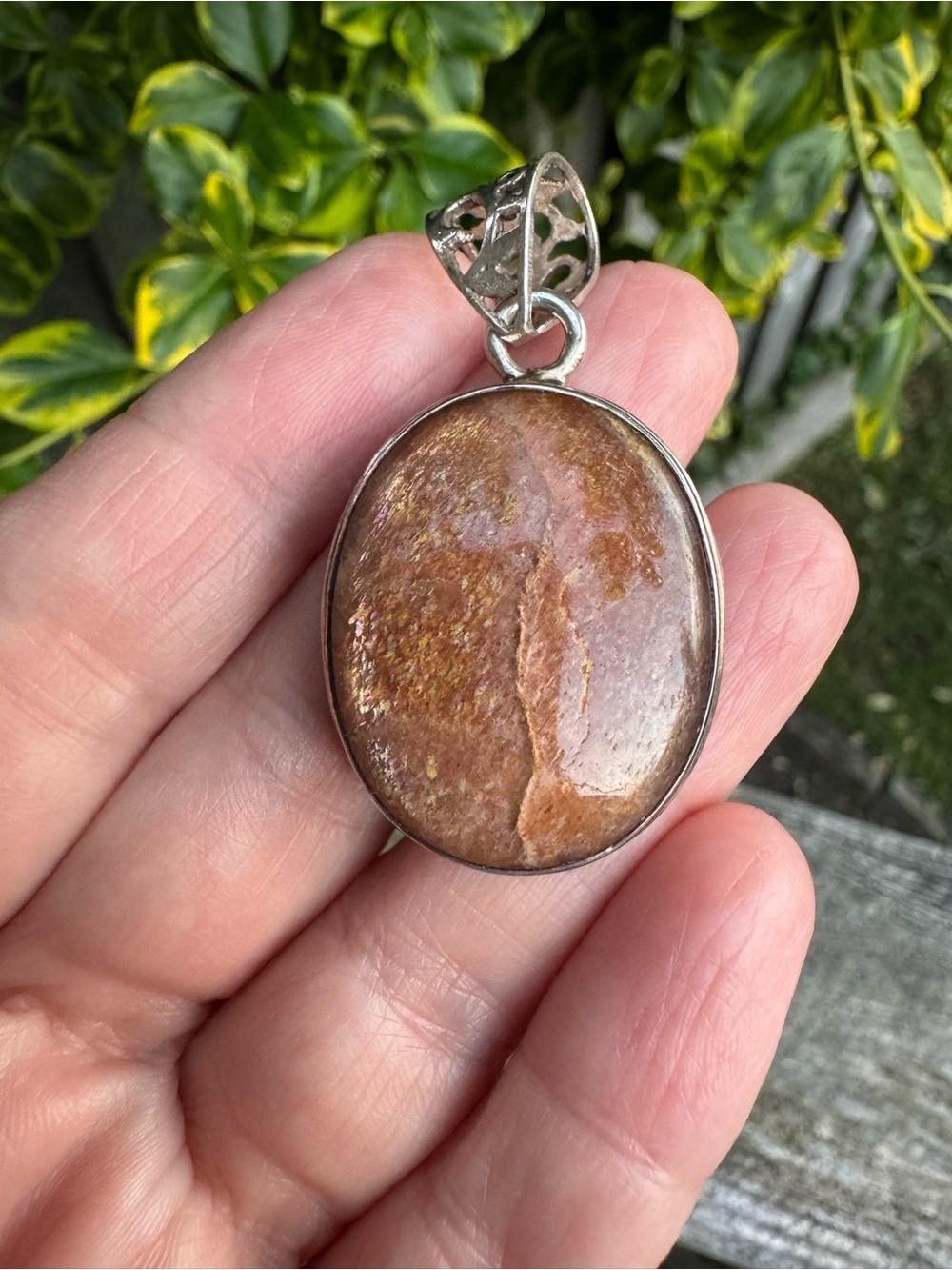 Oval Sunstone Sterling Silver Pendant Hallmarked 925